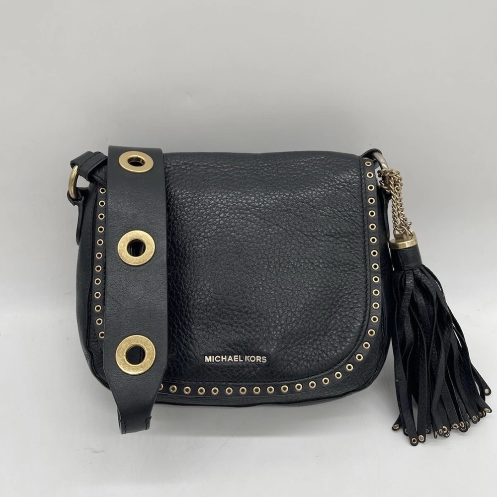 Michael Kors Black Crossbody Bag with Gold Accents